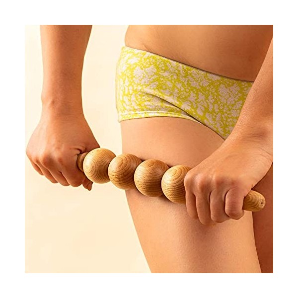 Tuuli Accessories Anti Cellulite Masseur Rouleau de Massage Appareil de Balles Maderothérapie Bois 40 cm