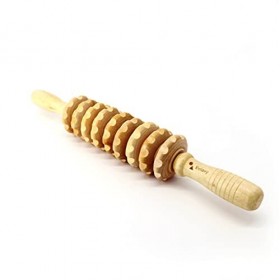 Rouleau de massage pour le dos, les bras, les jambes, le cou et les pieds avec poignée en bois – Rouleau fascia après le spor