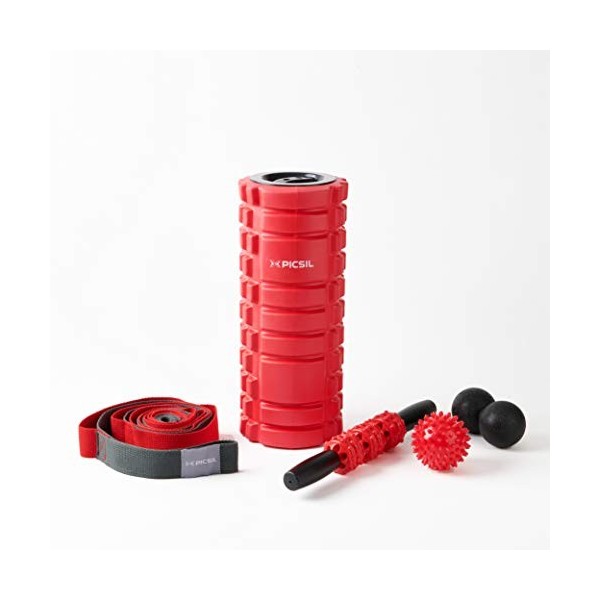 PICSIL Rouleau de massage pour les muscles profonds, Jeu 5 en 1 de rouleaux en mousse, Rouleau en caoutchouc mousse pour mass