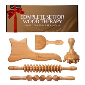 Edicare, Maderotherapie, Anti Cellulite, Rouleau de Massage ou Kit 5 Pièces, Bois, Tableau, Coupe, Dos, Jambes, Musculaire, C