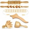 Kit 6 Pièces Maderotherapie Kit Complet Cellulite,Massage en bois,Anti Cellulite,Drainage Lymphatique, Appareil de Massage Ro