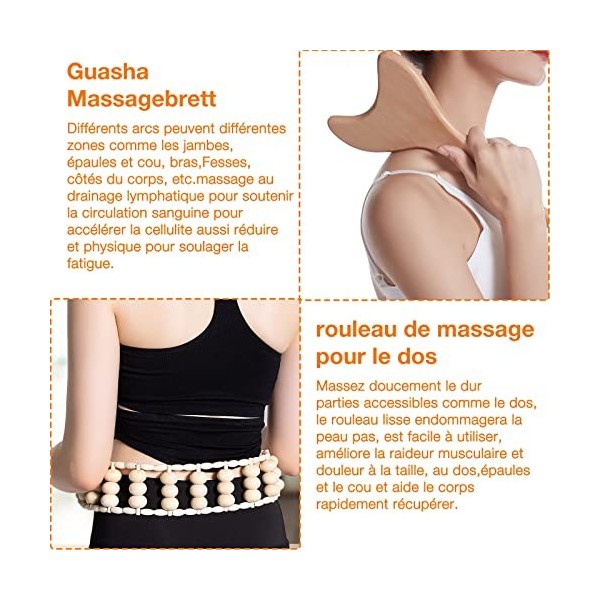 Kit 6 Pièces Maderotherapie Kit Complet Cellulite,Massage en bois,Anti Cellulite,Drainage Lymphatique, Appareil de Massage Ro