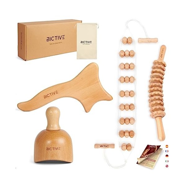 BICTIVE Kit Maderotherapie 4 en 1 et Sac. Masseur Anti Cellulite, Drainage Lymphatique, Maderotherapie Kit Complet Cellulite,