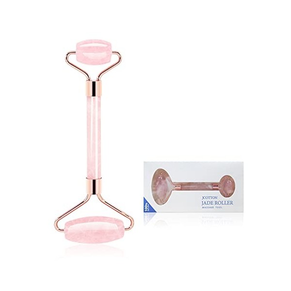 JCOTTON Rouleau de massage pour le visage en quartz rose - Pour détendre la peau et réduire les rides - En jade naturel pur 