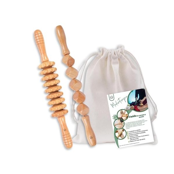 Maderothérapie Corporelle Kit, Rouleau Maderothérapie Kit Professionnel 2 Rouleau Massage Anti-cellulite, Kit de Maderothérap