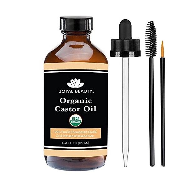 Castor Oil 4 OZ USDA Organic 100% Pure Cold-Pressed Hexane-free Premium Quality Large Size for Hair Growth, Eyelashes, Eyeb