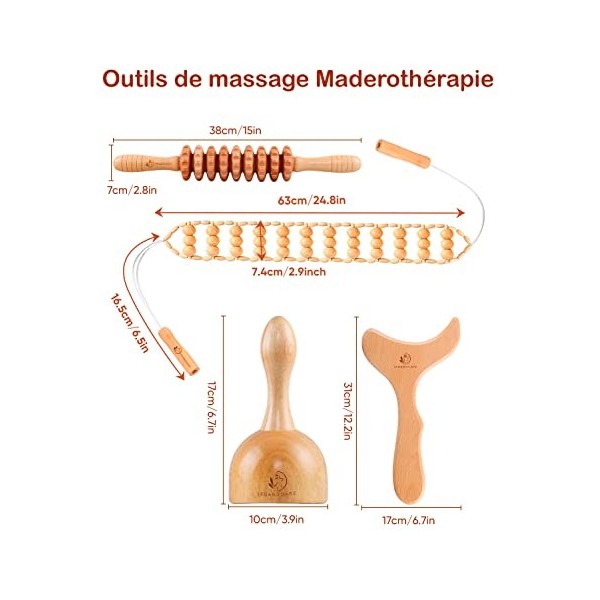 SEDANOCARE | Kit de Maderothérapie 4 en 1, Massage corporel, Bois, Drainage lymphatique, Anti-cellulite, Peau dorange, Roule