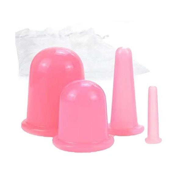 Lot de 4 ventouses en silicone pour cou, visage, corps avec sac de rangement, outils de massage pour la cellulite, la thérapi