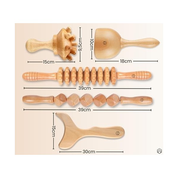 Maderothérapie Kit - 5 pièces - Masseur Anti-cellulitique et Masseur Musculaire - Rouleau Maderothérapie - Champignon Maderot