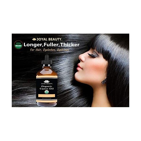 Castor Oil 4 OZ USDA Organic 100% Pure Cold-Pressed Hexane-free Premium Quality Large Size for Hair Growth, Eyelashes, Eyeb