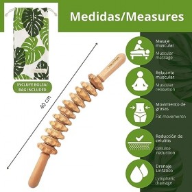 Thermikoa Kit de massage en bois pour le corps avec rouleau anti-cellulite incurvé et rouleau de cubes pour la mobilisation d