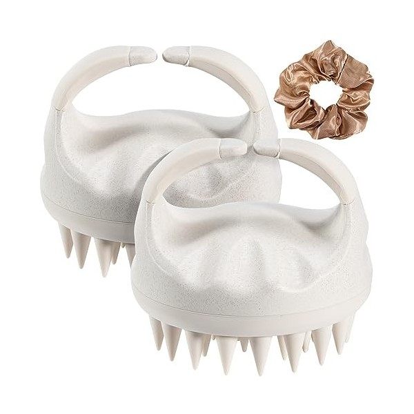 Lifeant 2 Pièce Brosse Massage Cuir Chevelu+Bande de Cheveux Châtain Clair, en Silicone pour Shampooing et Massage de la Tête