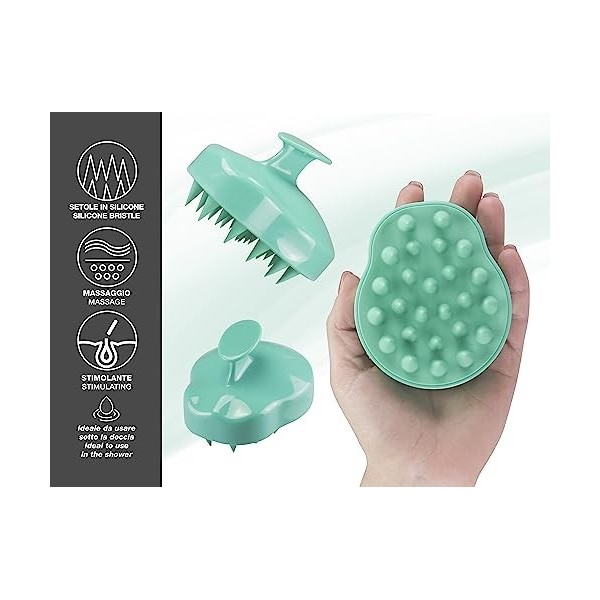 BEPER C301ABE002 Masseur cuir chevelu, brosse à cheveux en silicone pour shampooing et massage de la tête, Vert deau