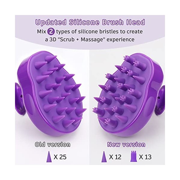 FReatech Mis à Jour Brosse à Shampoing pour Cuir Chevelu avec 2 Types Poils en Silicone, Nettoyage Fin et Gommage Doux, Soin 