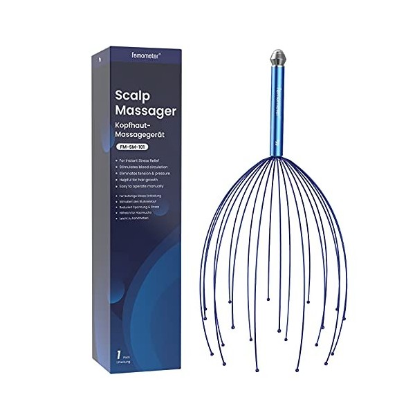 Femometre Masseur de Tête Scalp Stress Relaxante, Gratte-tête avec 20 Branches, Massage Cuir Chevelu pour Relaxation Profonde