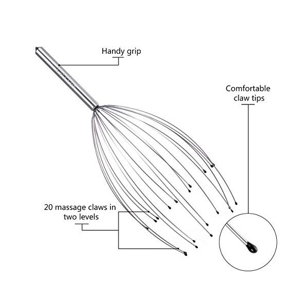 20 bras Masseurs de Tête en et Grattoir de Dos en Acier Inoxydable avec 2 Massage des Doigts