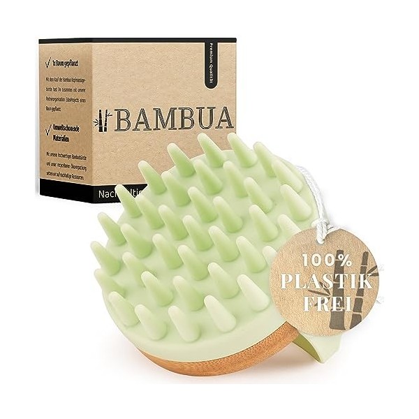 BAMBUA Brosse de massage pour cuir chevelu - Effet anti-pelliculaire - Pour massage de la tête pendant la douche - Premium Sc