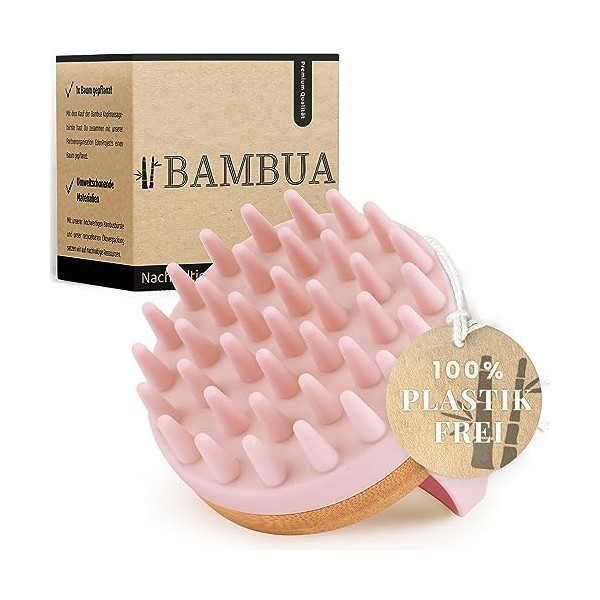 BAMBUA Brosse de massage pour cuir chevelu - Effet anti-pelliculaire - Pour massage de la tête pendant la douche - Premium Sc