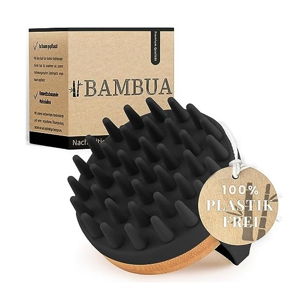 BAMBUA Brosse de massage pour cuir chevelu - Effet anti-pelliculaire - Pour massage de la tête pendant la douche - Premium Sc