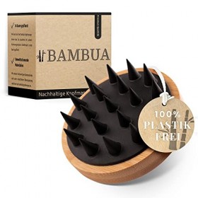 BAMBUA Brosse de massage pour cuir chevelu,100 % sans plastique ,En bambou,Effet anti-pelliculaire,Massager de qualité supéri