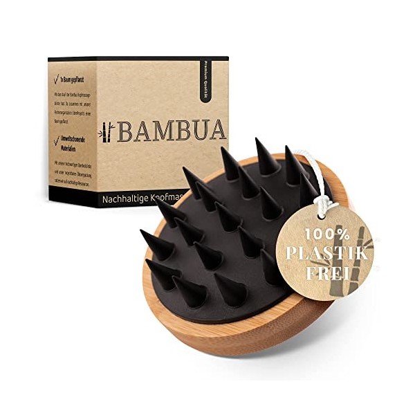 BAMBUA Brosse de massage pour cuir chevelu,100 % sans plastique ,En bambou,Effet anti-pelliculaire,Massager de qualité supéri