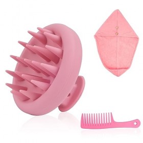 Brosse Massage Cuir Chevelu,Brosse à Shampooing en Silicone avec 1 Serviettes Microfibre Cheveux et 1 peignes à cheveux, Bros