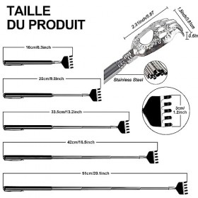 XOPOZON Lot de 4 Gratte-dos Extensible Portatif en Acier Inoxydable, Gratte-dos Télescopique en Forme de Patte dours, Scratc