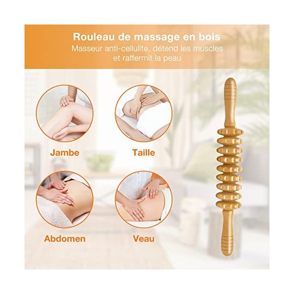 Lot De 4 Maderotherapie Kit Complet Massage Bois Appareil Anti Cellulite Drainage Lymphatique Gua Sha Masseur Pour Le Cou, Le