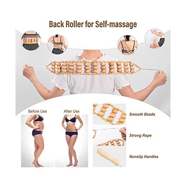 Mevip 4 en 1 Maderotherapie Kit Complet Cellulite, Maderotherapie Corps, Drainage Lymphatique, Appareil de Massage Roller Man