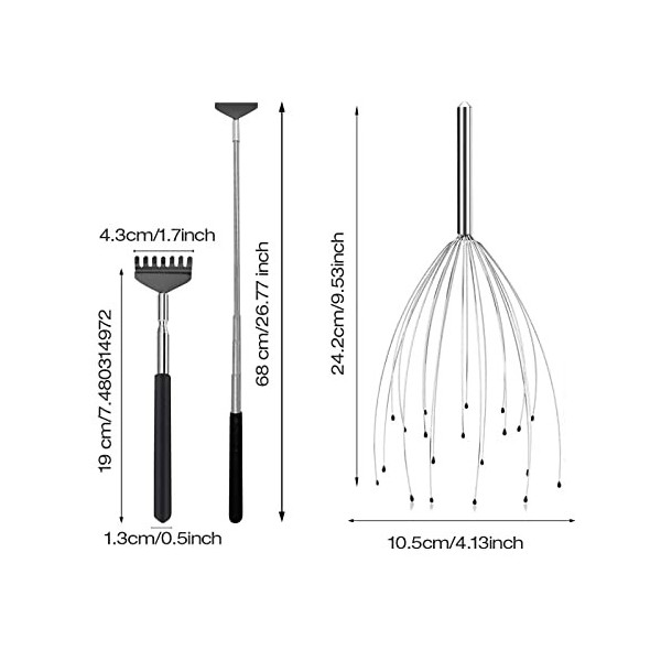 Kit de massage à 20 griffes et grattoir rétractable pour le dos pour massage de la tête et du corps