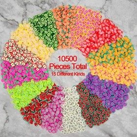 Duufin 10500 Pièces Tranches de Fruits en Pâte avec 1 Pièce Pince à Épiler pour Décoration des Ongles
