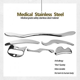 H-Brotaco IASTM Lot de 6 outils de massage et de grattage en acier inoxydable Gua Sha