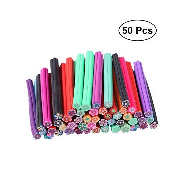 Frcolor 50pcs 3D Nail Art Autocollants Manucure Cannes Cannes Bâtonnets pour DIY Nail Décoration 5 x 50 mm Style de Fleur 