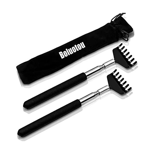 2 Pack Portable Extendable Back Scratcher, Kuvvfe Stainless Steel Telescoping Back Scratcher with Beautiful Gift Packaging