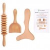 Komogir Kit de massage 3 en 1 en bois anti-cellulite avec rouleau de massage suédois et planche de contour pour Maderotherapi