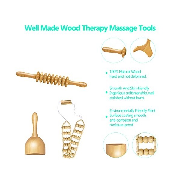 AICNLY Lot de 4 outils de massage en bois pour la mise en forme du corps, le drainage lymphatique, le kit Maderoterapia, le r