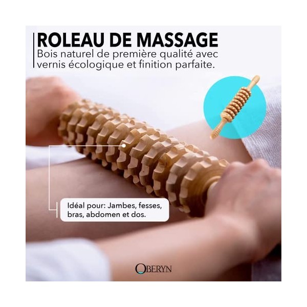 OBERYN | Kit Maderothérapie avec Rouleau de Massage anti-cellulitique et Planche en bois pour Drainage Lymphatique - Rouleau 