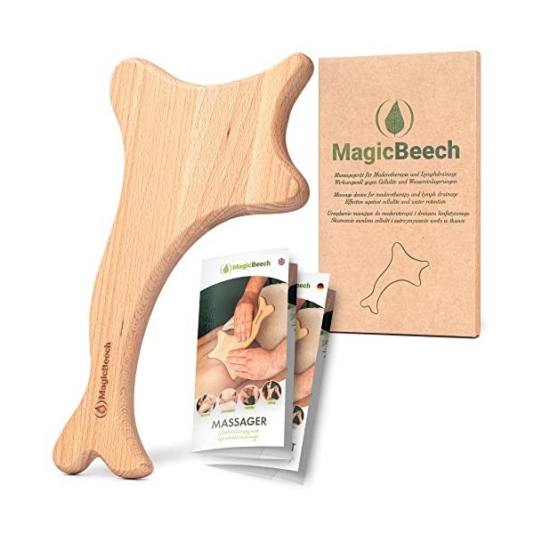 MagicBeech Pagaie de massage pour maderothérapie et drainage lymphatique en bois de hêtre huilé masseur cellulite 15 x 26 cm 