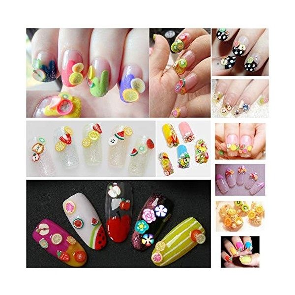 3000 Pièces 3D Mignonne Ongles Fruits Tranches,MWOOT Clou de Art Canne de Bâton Tranches pour Polymere Autocollants à Ongles 