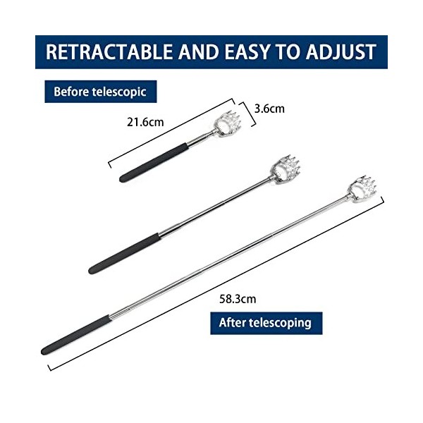 WOSO Gratte-dos télescopique avec poignées en caoutchouc souple, télescopique, pour éliminer les démangeaisons du dos pour le