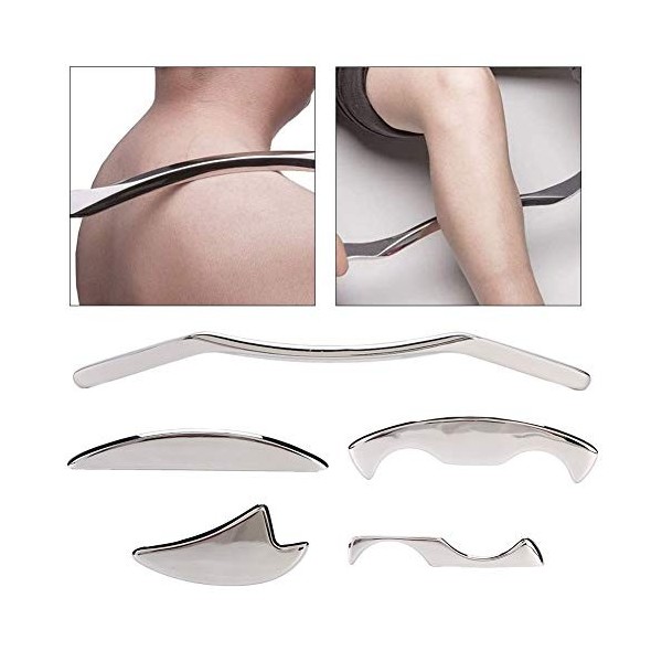 Outils de Massage à Racler, ANGGREK 5 Pièces/ensemble en Acier Inoxydable Gua Sha Outil de Massage à Racler Ensemble de Soula