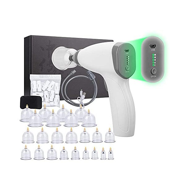 Ensemble de Ventouses 24 Pièces, Ensemble Daspiration Rechargeable et Réglable Sous Vide Démarrage à un Bouton Gua Sha Massa