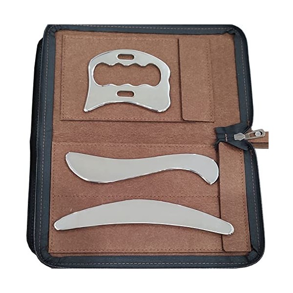 AnTiexi Ensemble doutils Gua Sha en acier inoxydable, ensemble de grattoirs musculaires – Outil IASTM excellent outil de mob