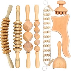 Outils de massage en bois 8 en 1 - Rouleau de massage en bois - Anti-cellulite - Pour soulager les douleurs musculaires