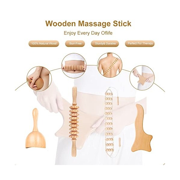 Outils de massage en bois 8 en 1 - Rouleau de massage en bois - Anti-cellulite - Pour soulager les douleurs musculaires