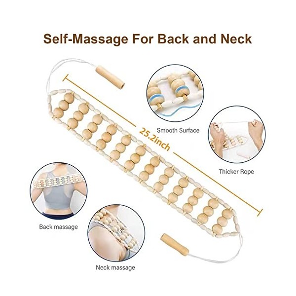 Ensemble doutils de massage en bois 8 en 1 - Rouleau de massage en bois, massage musculaire, anti-cellulite - Outil Gua Sha 