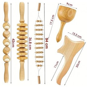 uyoyous Lot de 5 rouleaux de massage en bois pour la maderothérapie, le dos, les fascias, aide à la massage, gua sha, tasses 