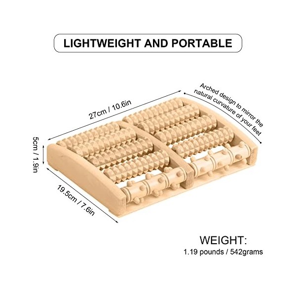 HUTVD Rouleau de Massage en Bois, 27 x 19.5 x 5cm Appareil de Massage des Pieds, Acupression Shiatsu pour Soulage Talon Doule