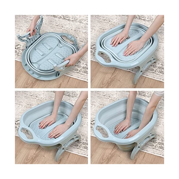 Edaygo Baingnoire De Pieds Pliable, Avec Massage De Pied Réflexologie Plantaire, 49 x 40 x 21cm cm, Bleu & Gris