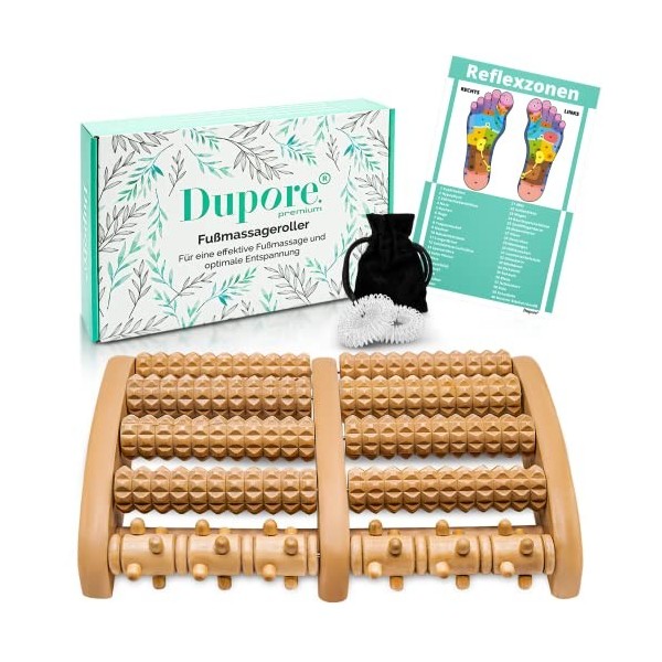 Dupore Rouleau de massage pour les pieds - Massage optimal des zones réflexes des pieds - Rouleau de massage en bois de quali